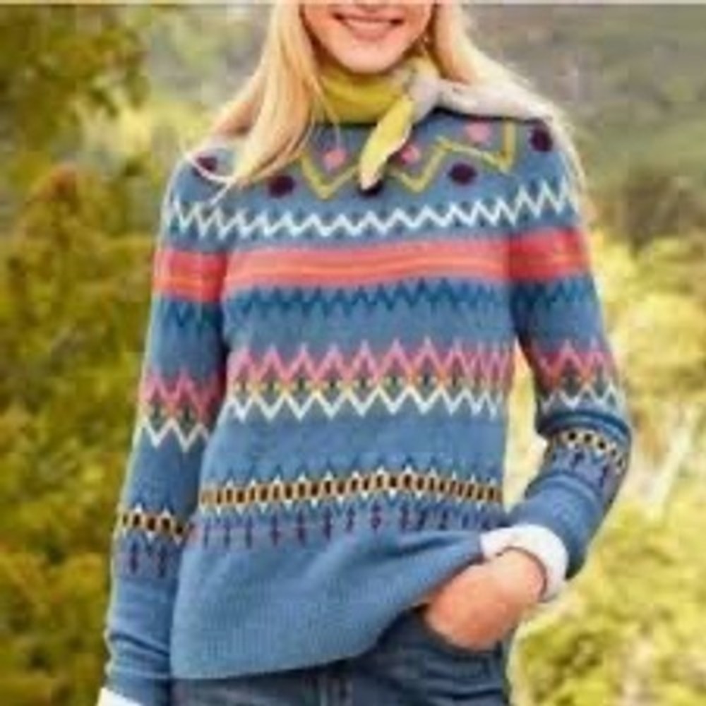 Sundance Sweater Women Large Blue Excellent Fair Isle Wool Alpaca‎ Blend Knit
